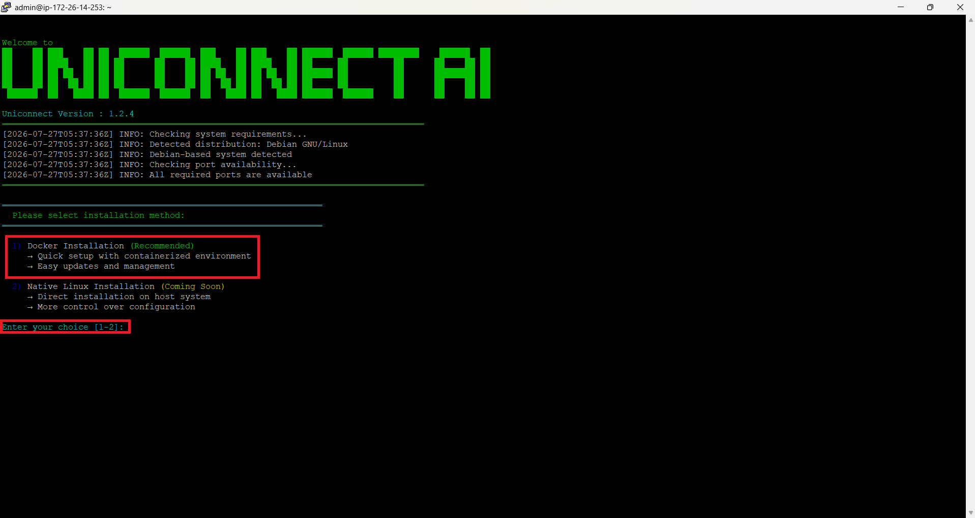 Screen shown after running the installation script