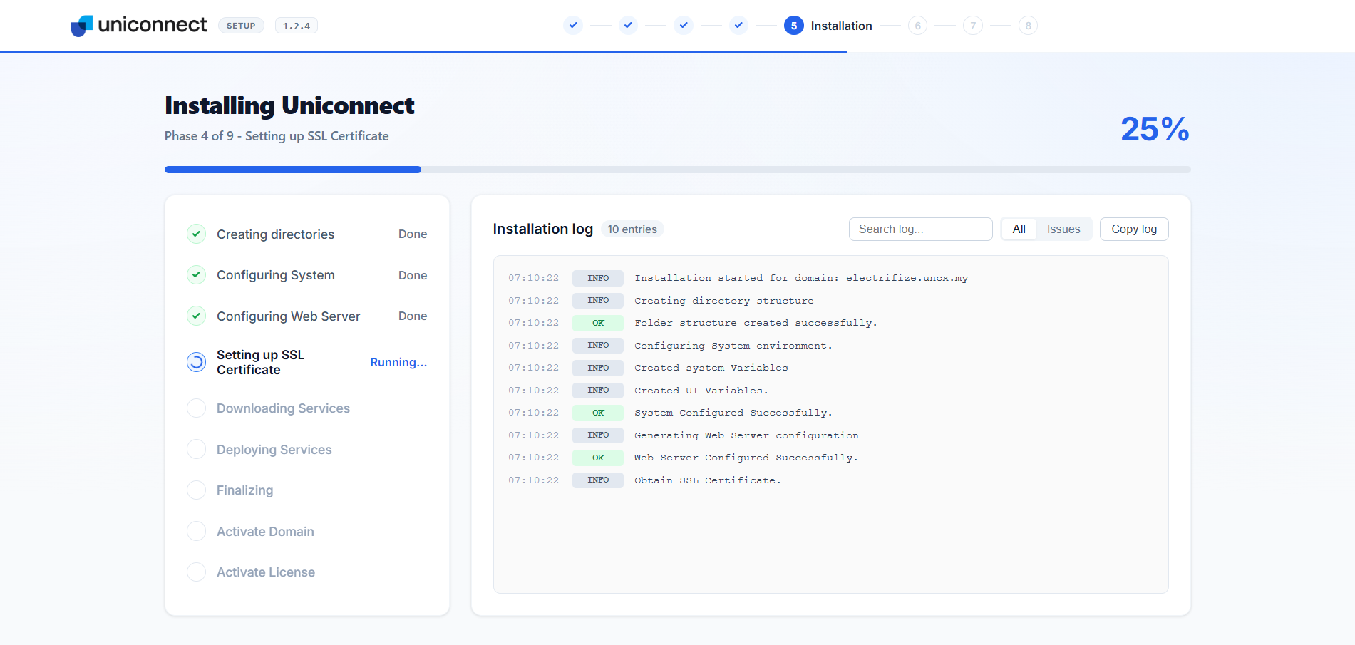Installation running